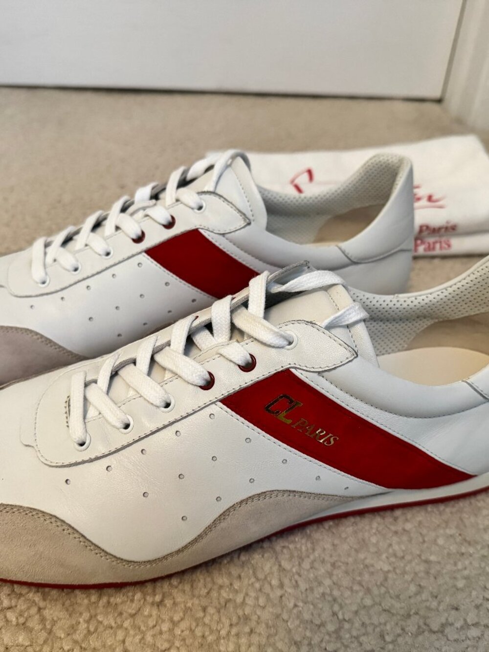 Christian Louboutin My K Low Sneakers - EU46/US13 - White/Red/Gray - Picture 4 of 9